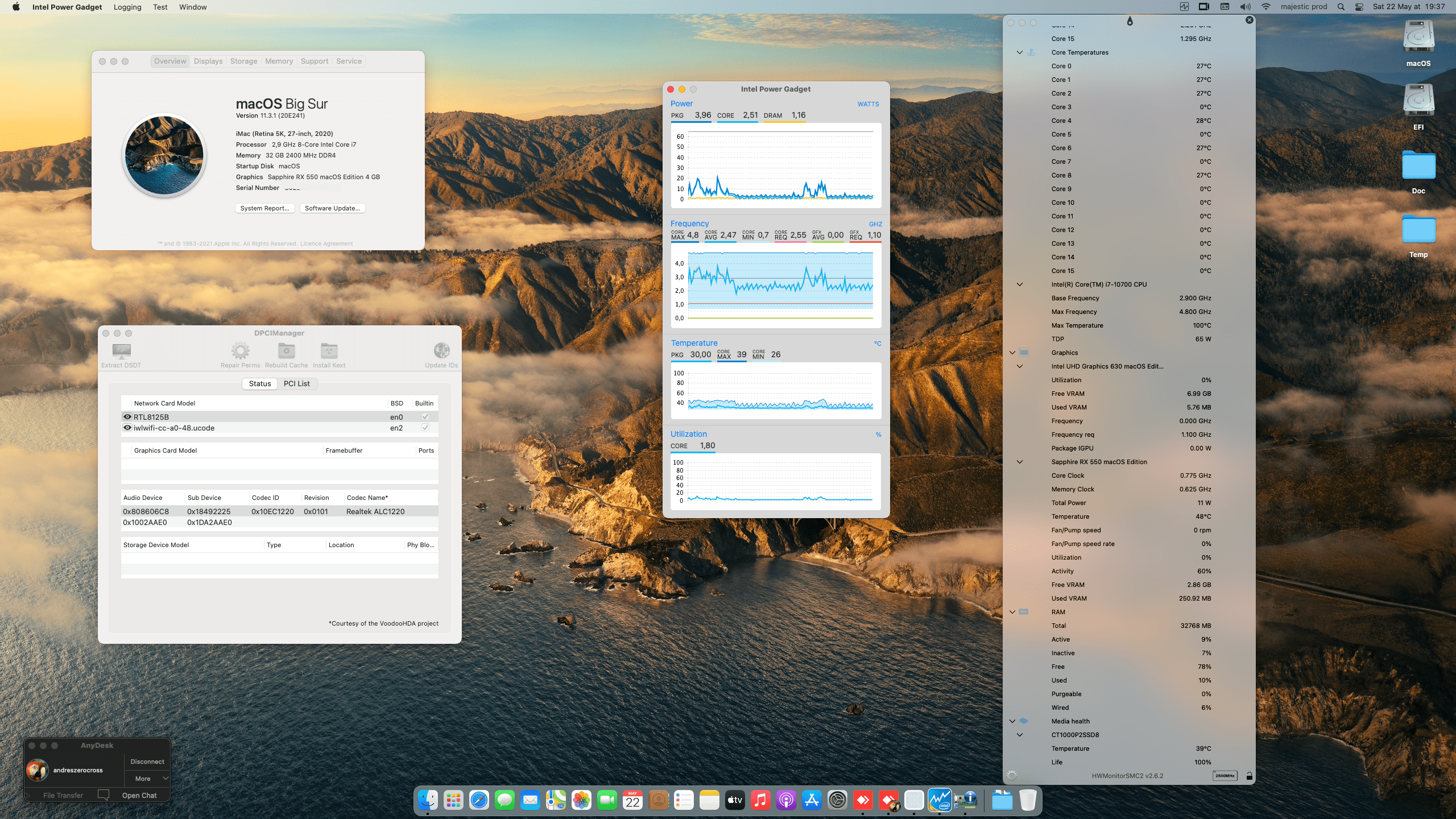 Success Hackintosh macOS Big Sur 11.3.1 Build 20E241 in Asrock Z490 Phantom Gaming ITX/TB3 + Intel Core i7 10700 + Sapphire Pulse RX 550